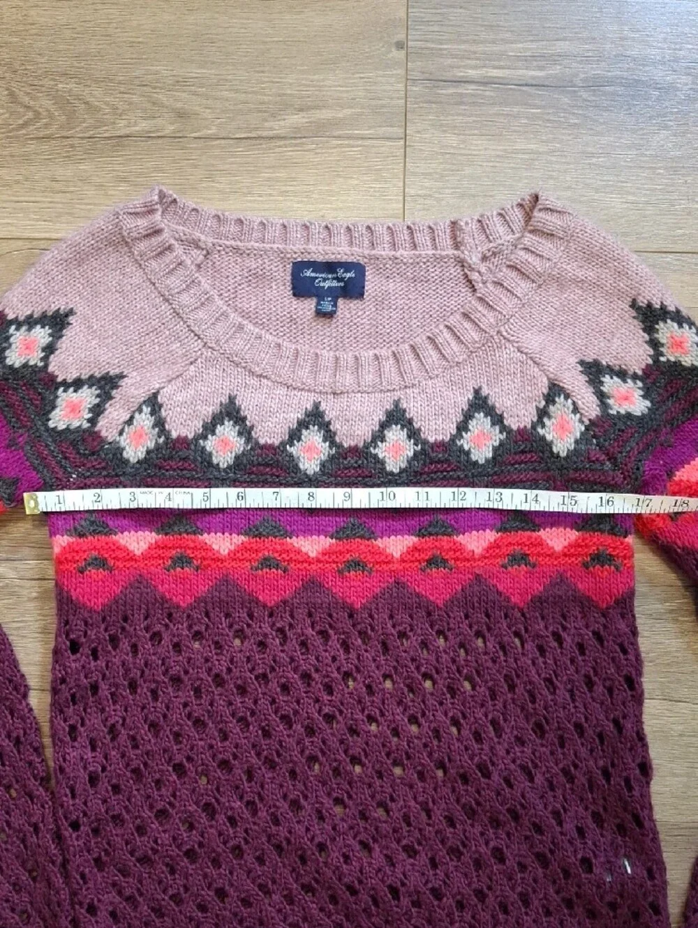 American Eagle Outfitters Fair Isle Open-Knit Sweater - Pink, Plum & Magenta
